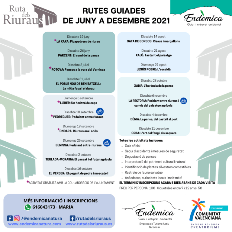 programacio RUTA DELS RIURAUS _ riurau endemicanatura visitas guiadas eocturismo experiències
